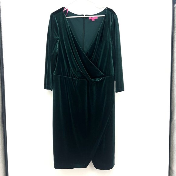 Betsey Johnson Emerald Green Faux Wrap Velvet Midi Dress Women's 22W - Picture 2 of 7